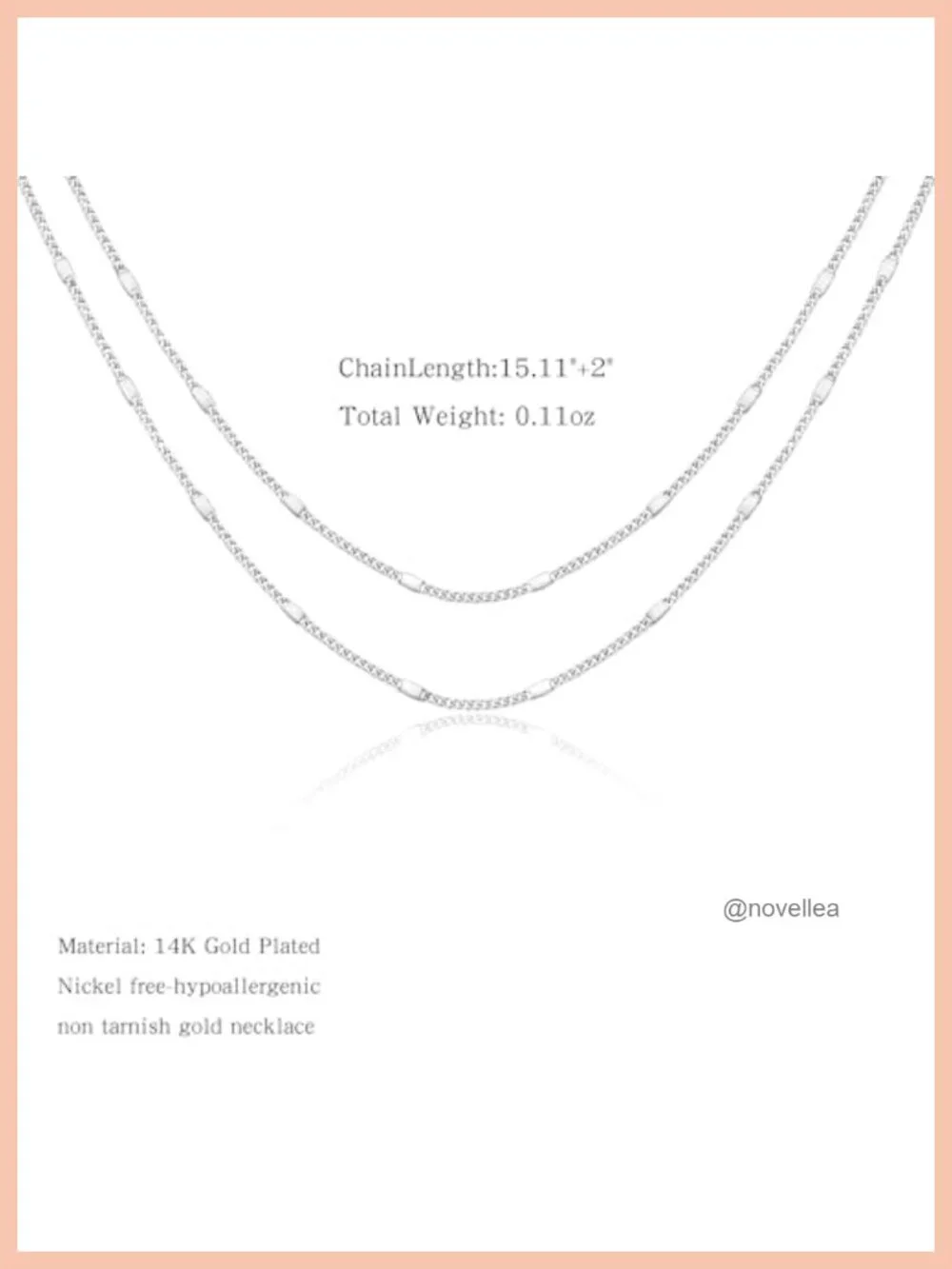 Layered Dainty Double Chain Necklace 14K Gold Plated Waterproof Adjustable